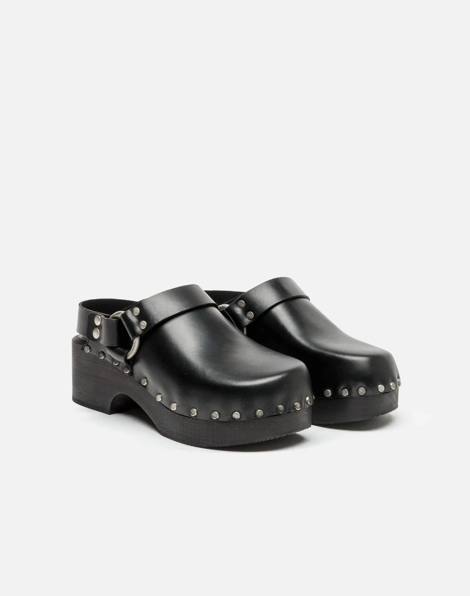 70s Studded Slingback Clog - Worn Black Leather