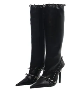 ABRA Black Spike Knee High Boots