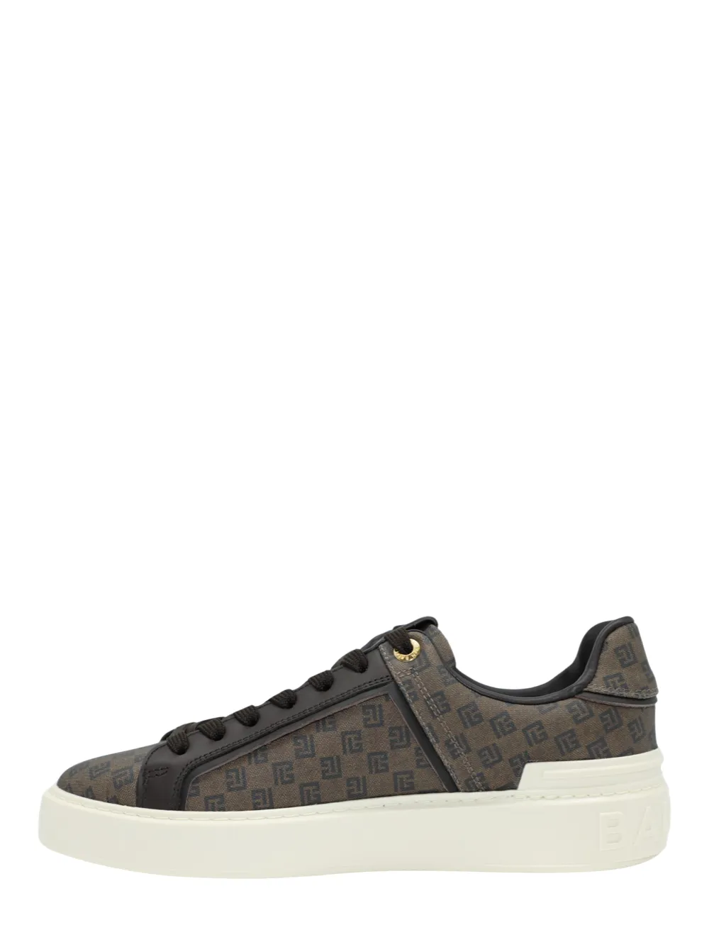 Balmain B-Court-Mini Monogram Sneaker in Marron/Marron Fonce