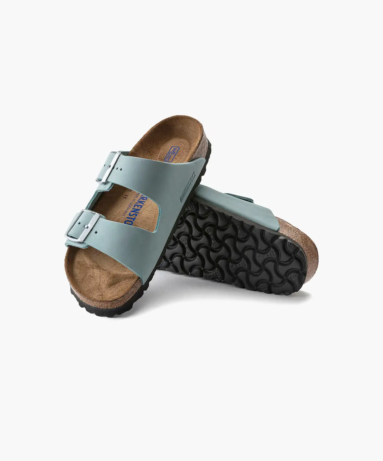 Birkenstock Arizona Nubuck Leather Faded Aqua Soft Footbed Sandals