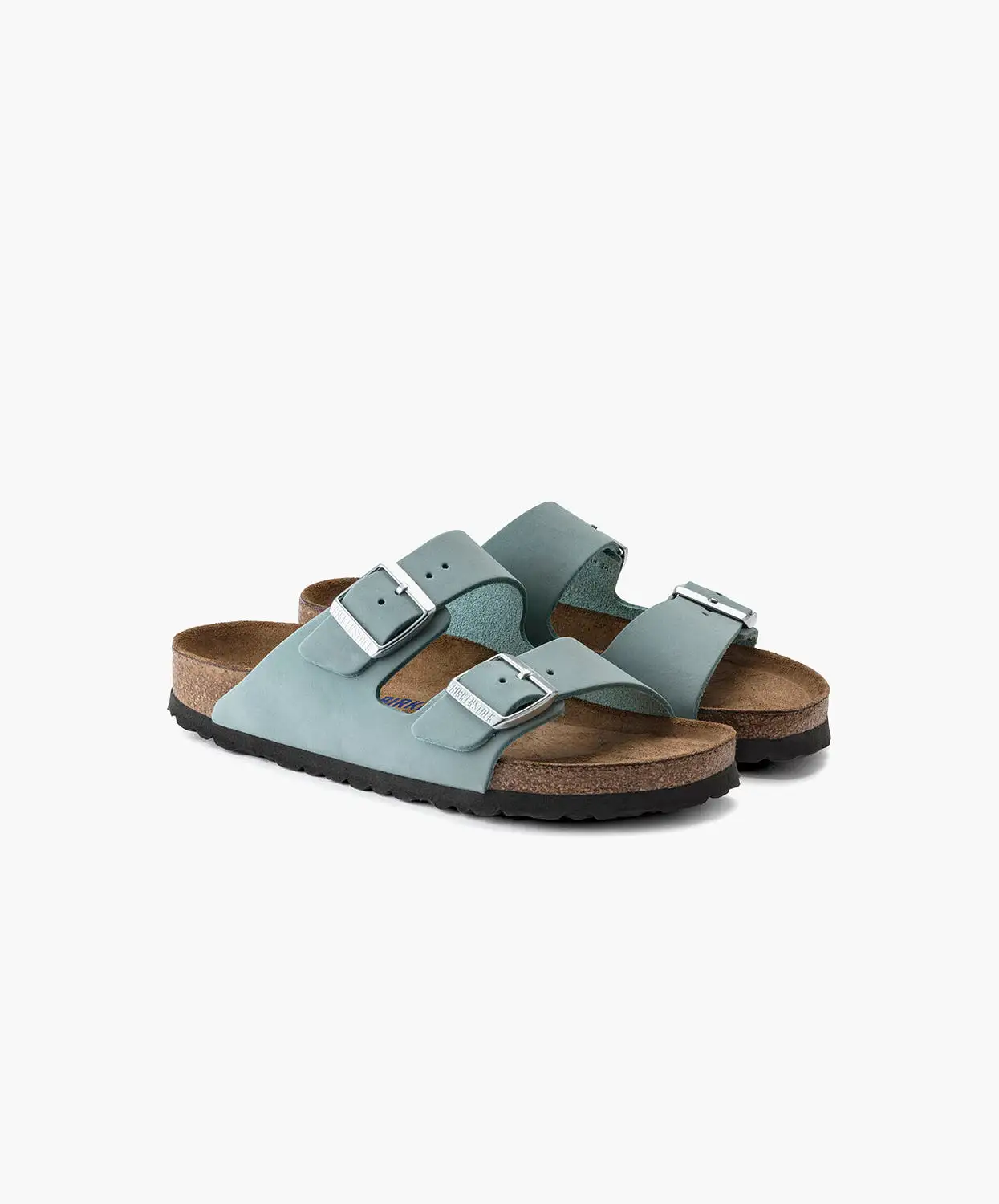 Birkenstock Arizona Nubuck Leather Faded Aqua Soft Footbed Sandals