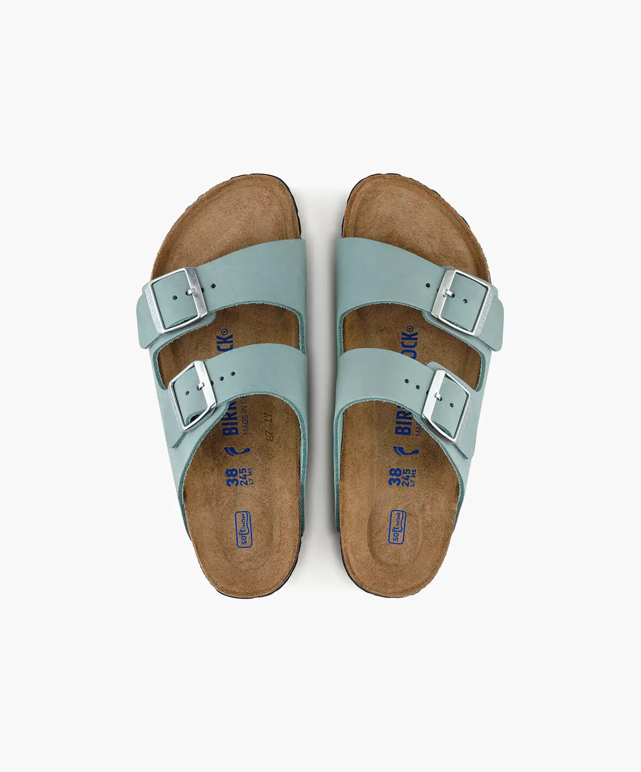 Birkenstock Arizona Nubuck Leather Faded Aqua Soft Footbed Sandals