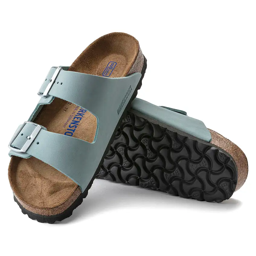 Birkenstock Arizona Nubuck Leather Faded Aqua Soft Footbed Sandals