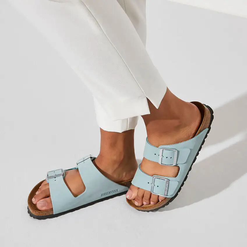 Birkenstock Arizona Nubuck Leather Faded Aqua Soft Footbed Sandals