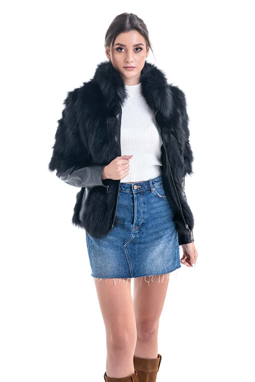 Black Genuine Fox Fur Jacket