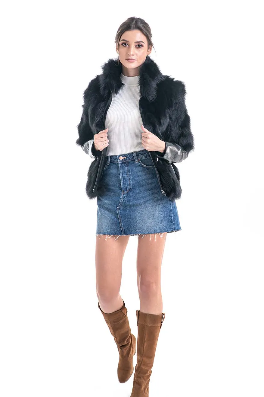 Black Genuine Fox Fur Jacket