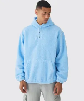 boohoo Mens Oversized Boucle Borg Popper Neck Hoodie