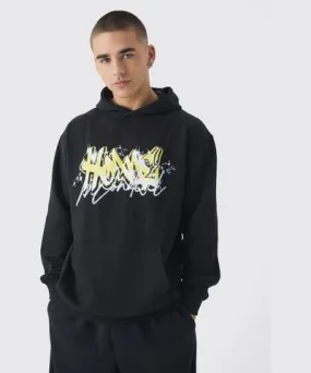 boohoo Mens Oversized Graffiti Homme Graphic Hoodie