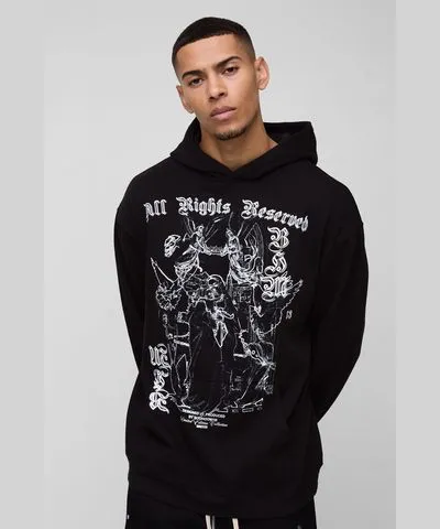 boohoo Mens Oversized Renaissance Graphic Hoodie