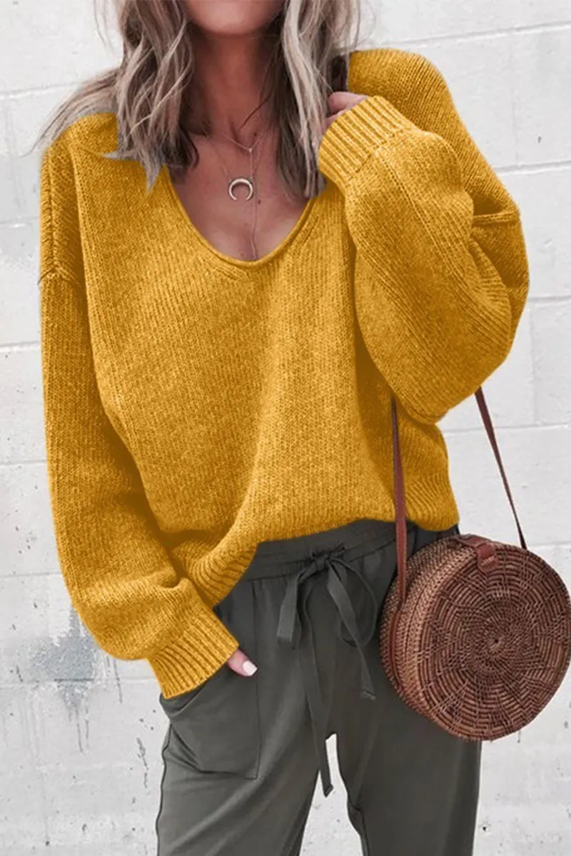 Casual Solid Patchwork U Neck Sweaters(7 colors)