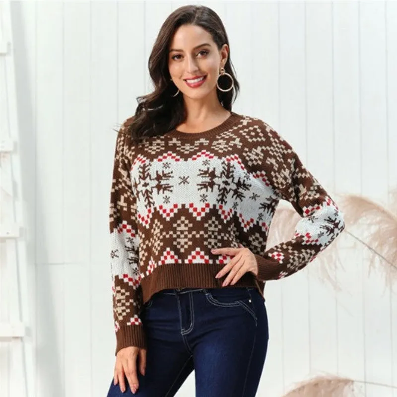 Christmas Pullover Round Neck Snowflake Sweaters Women's