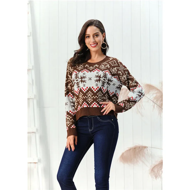 Christmas Pullover Round Neck Snowflake Sweaters Women's