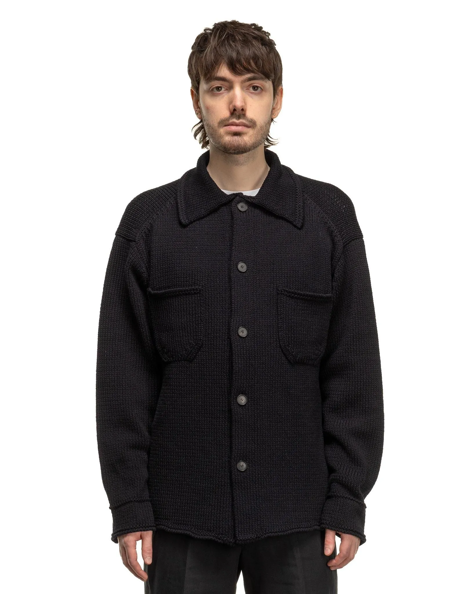 Cotton Lily-Yarn Knit Blouson Dark Navy