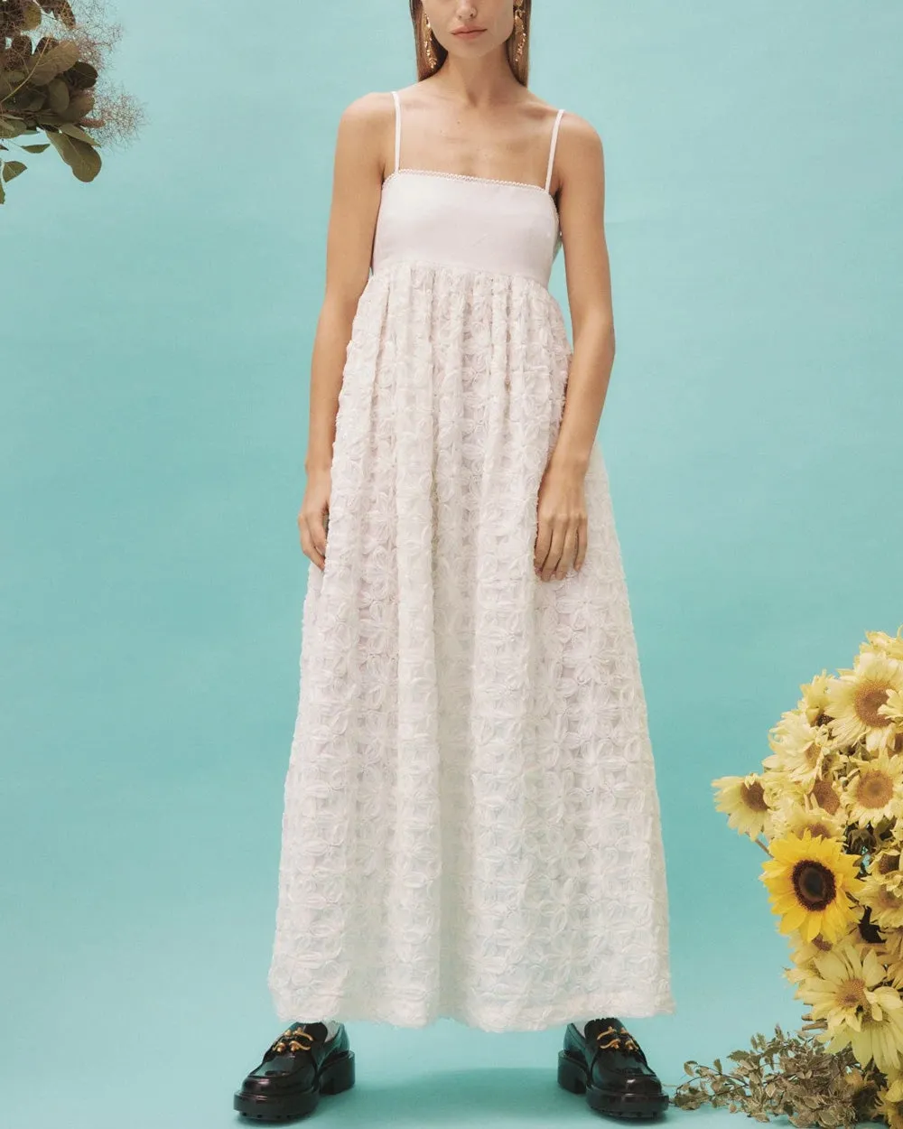 Cream Embroidered Iggy Midi Dress