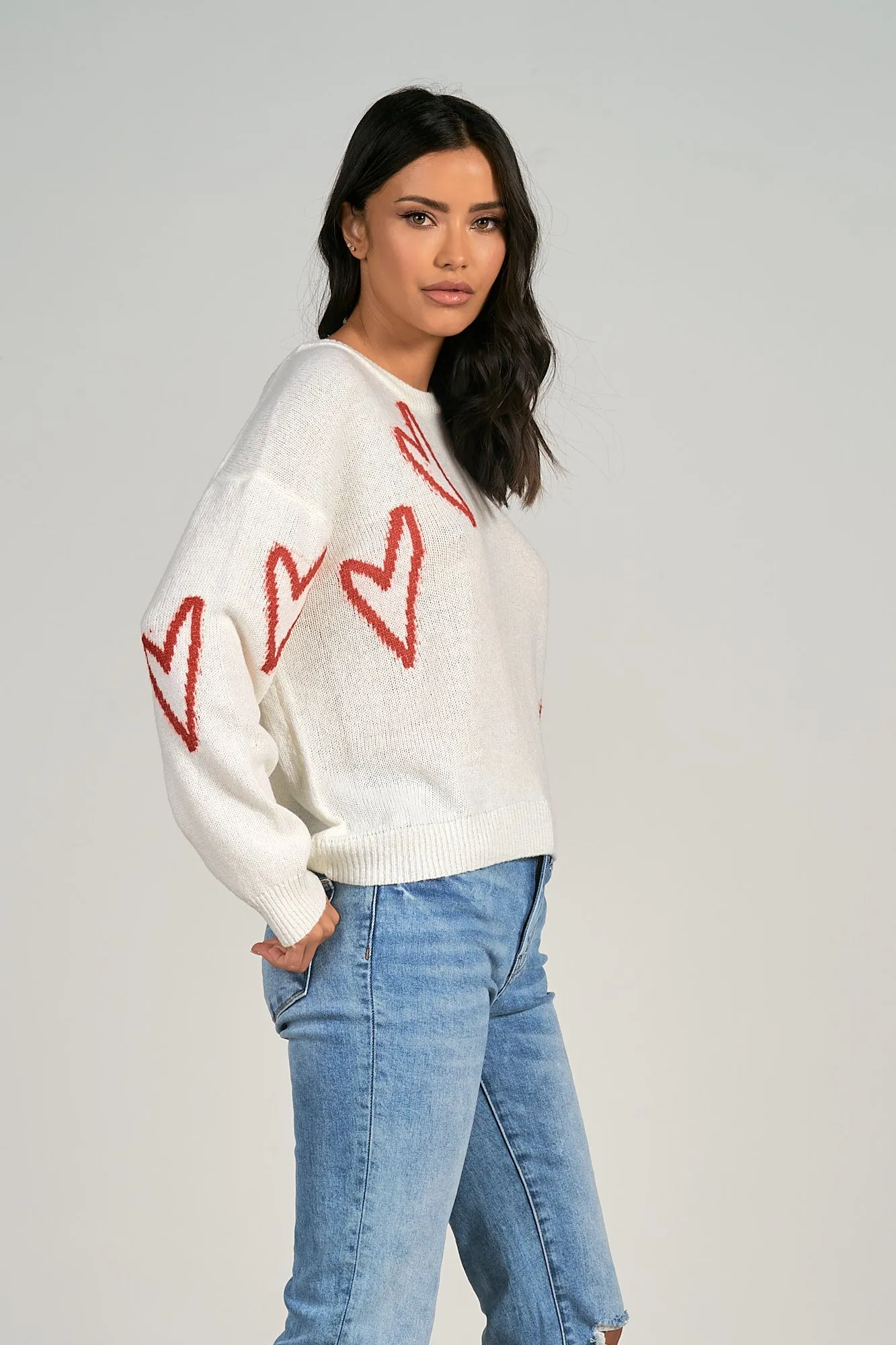 Crew Neck Heart Sweaters