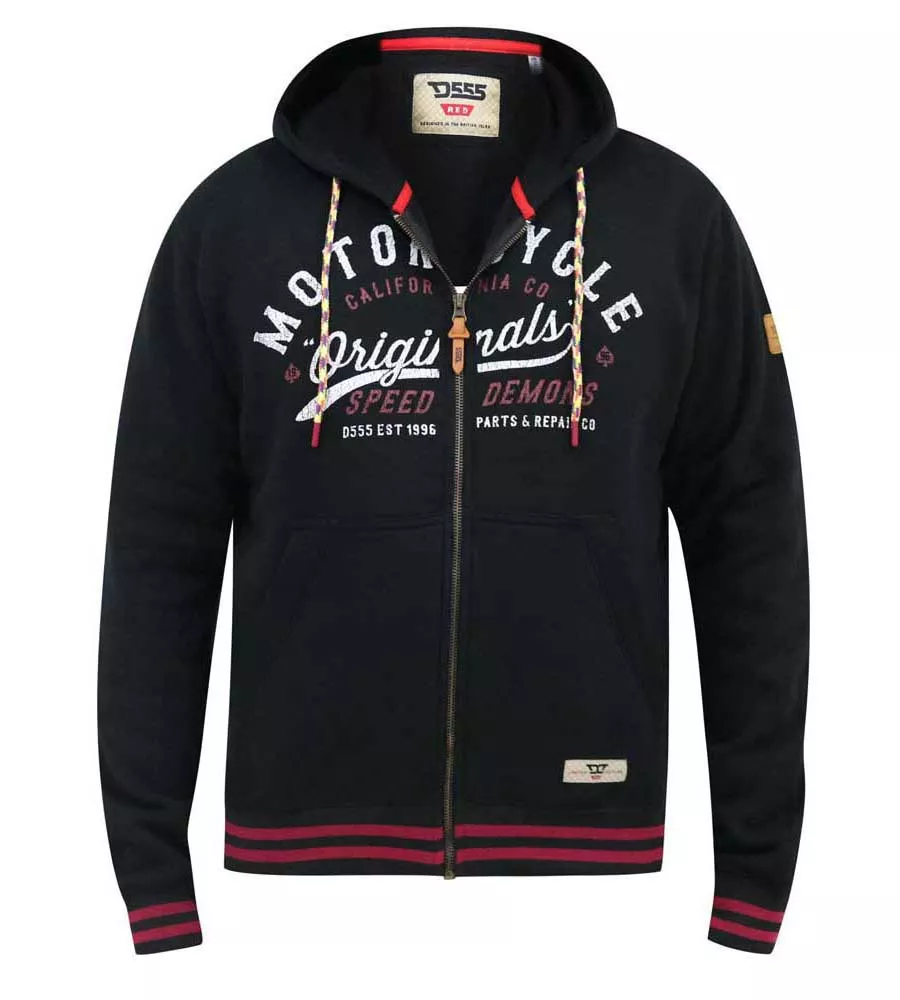 D555 Mens Full Zip Hoodie With Motorcycle Chest Print (PATRICK)