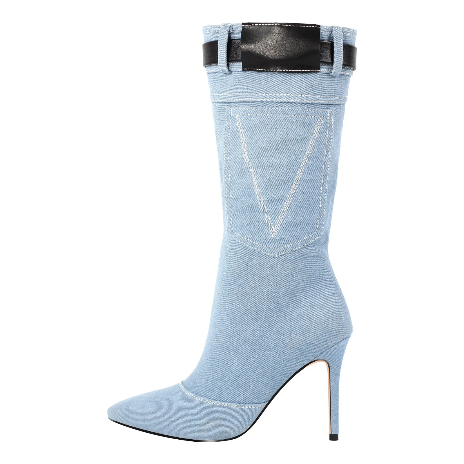 Denim Pointed Toe High Stiletto Boots