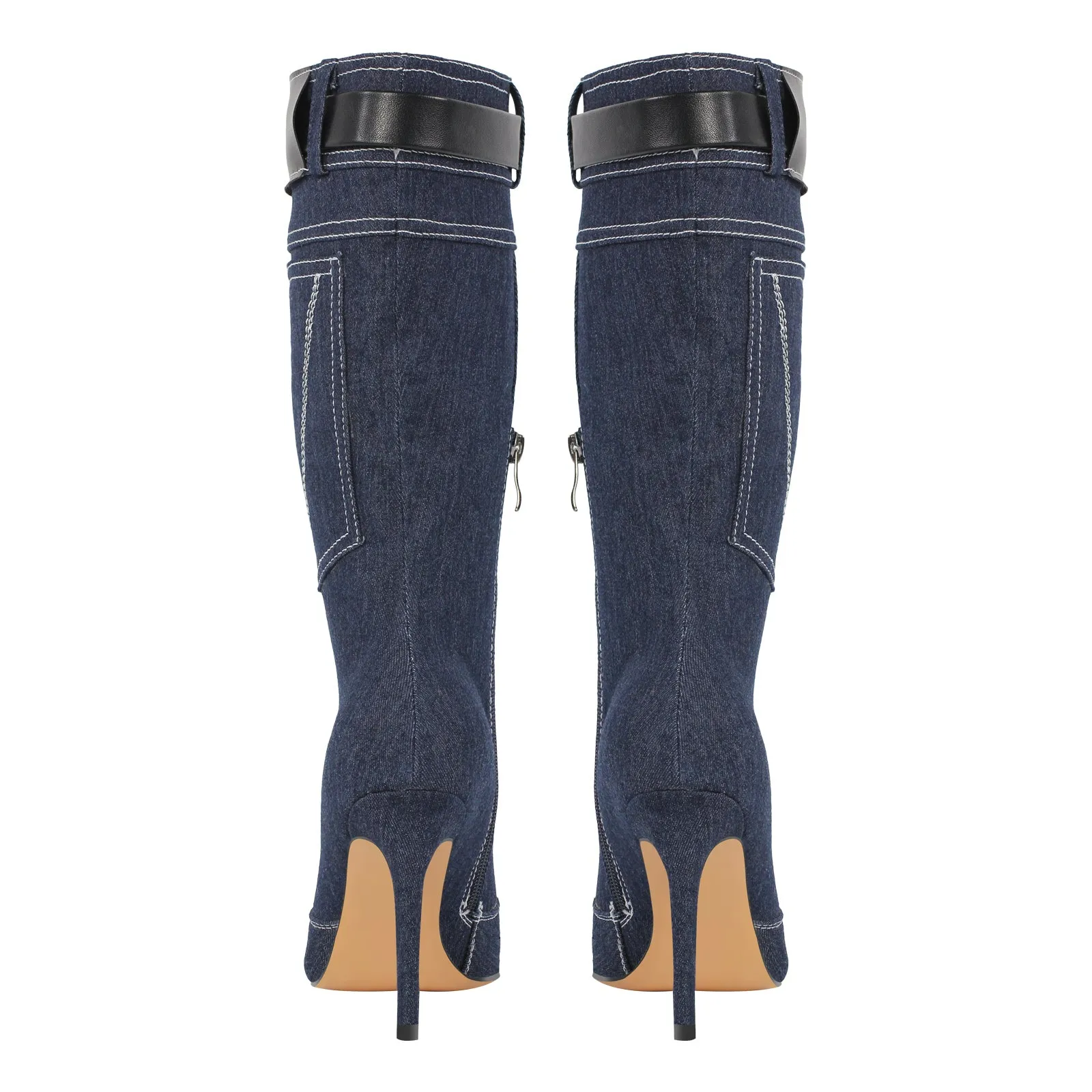 Denim Pointed Toe High Stiletto Boots