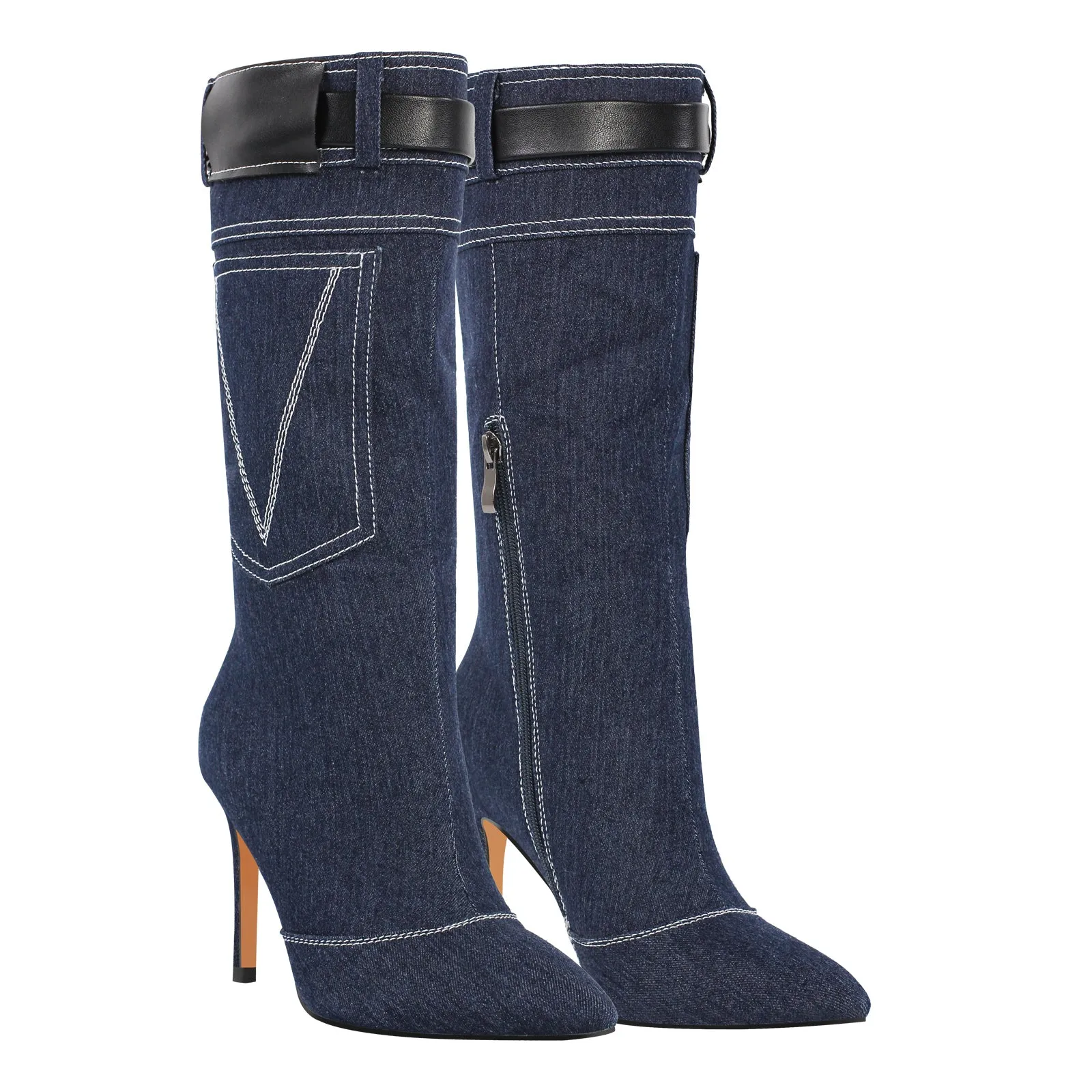 Denim Pointed Toe High Stiletto Boots