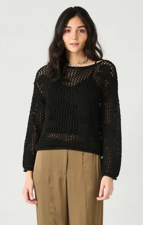 Dex Longsleeve Floral Crochet Sweater In Black