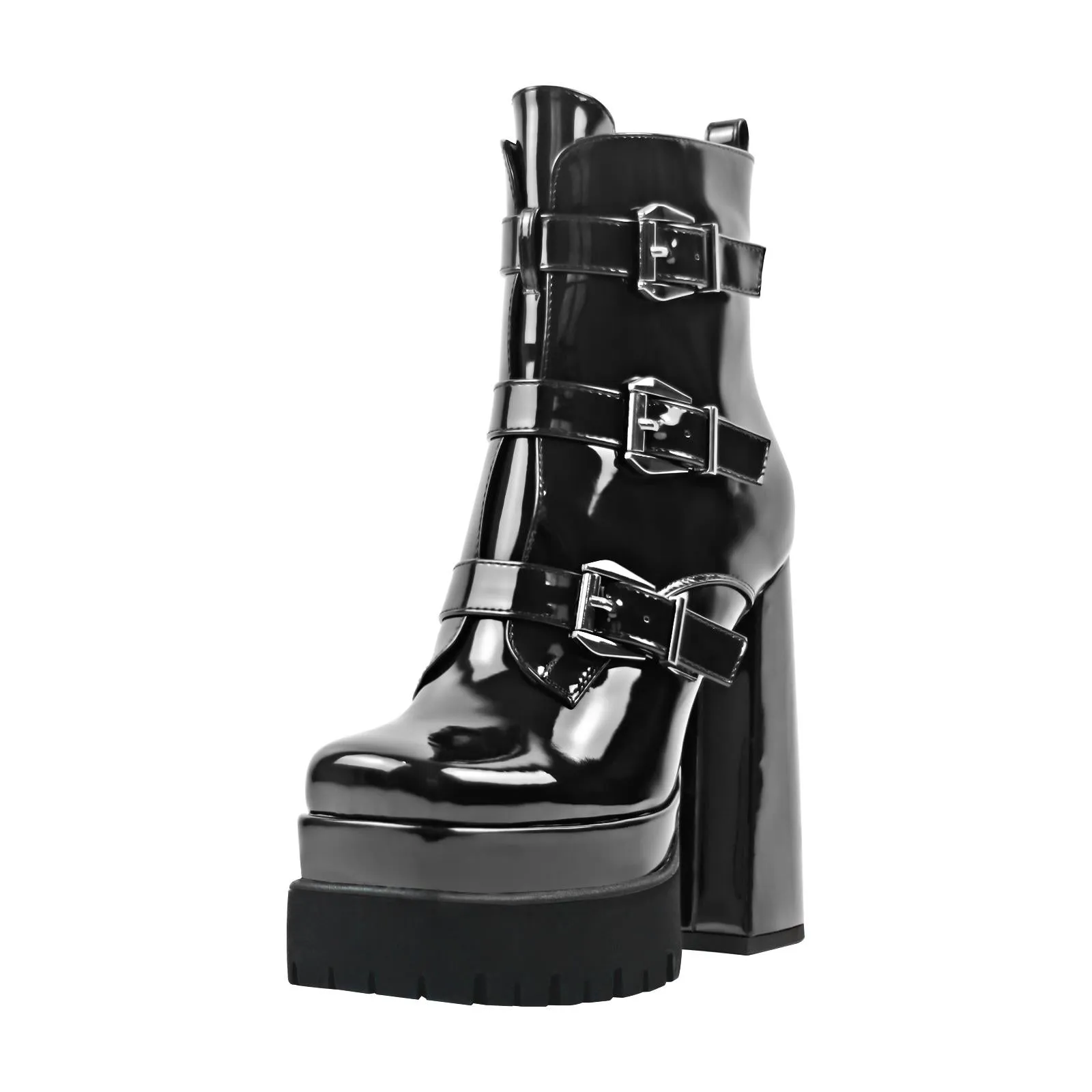 Double Platform Strap Buckle Ankle Boots