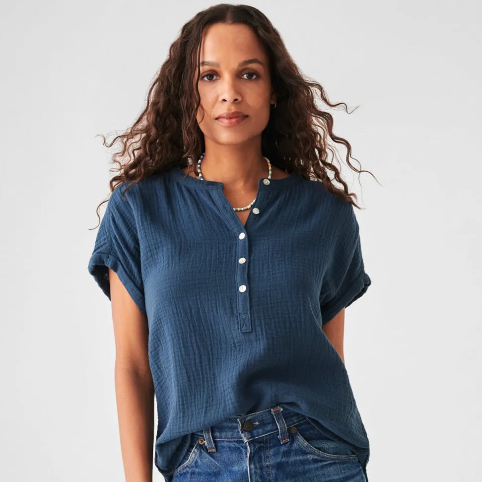 Dream Cotton Gauze Desmond Top in Navy