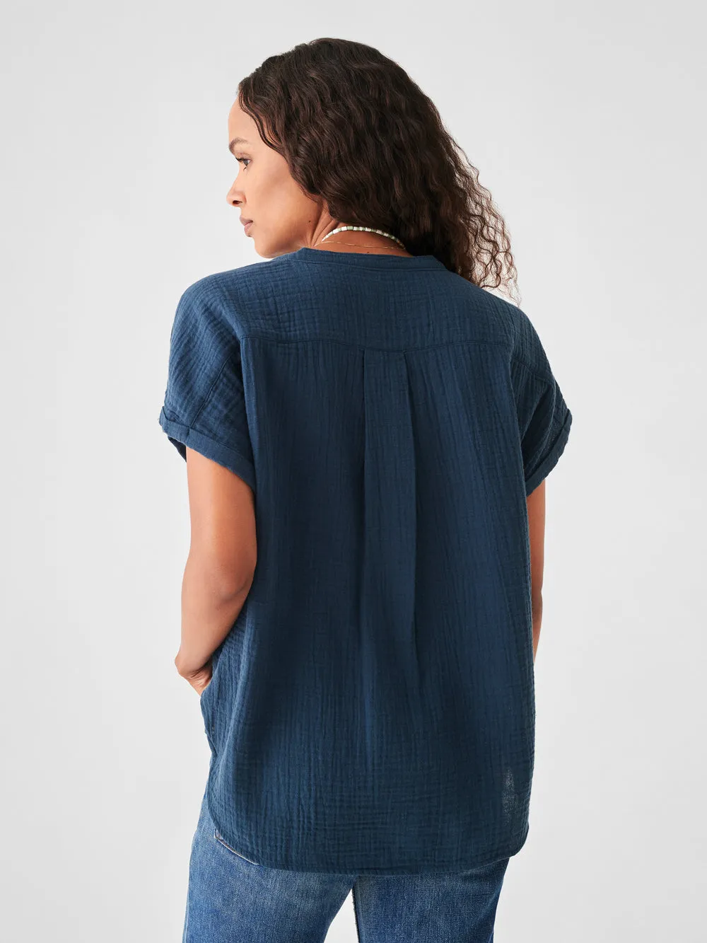 Dream Cotton Gauze Desmond Top in Navy