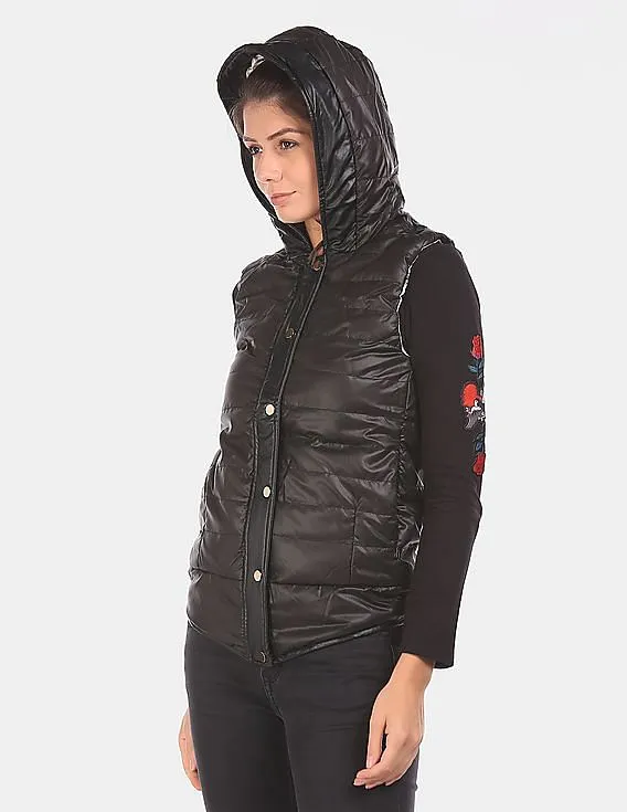 EdHardy Women Women Black Hooded Quilted Gilet Jacket