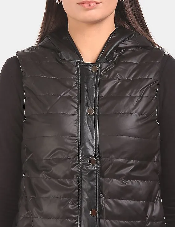 EdHardy Women Women Black Hooded Quilted Gilet Jacket