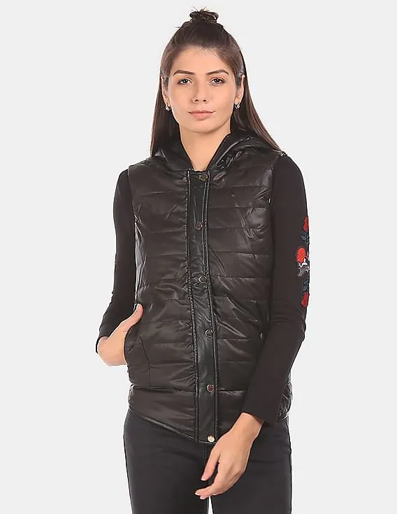 EdHardy Women Women Black Hooded Quilted Gilet Jacket