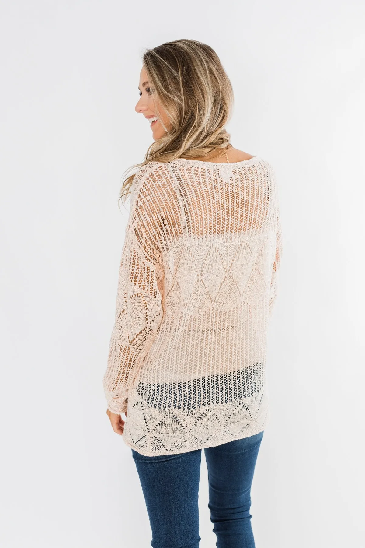 Effortless Smiles Open Knit Sweater- Light Peach