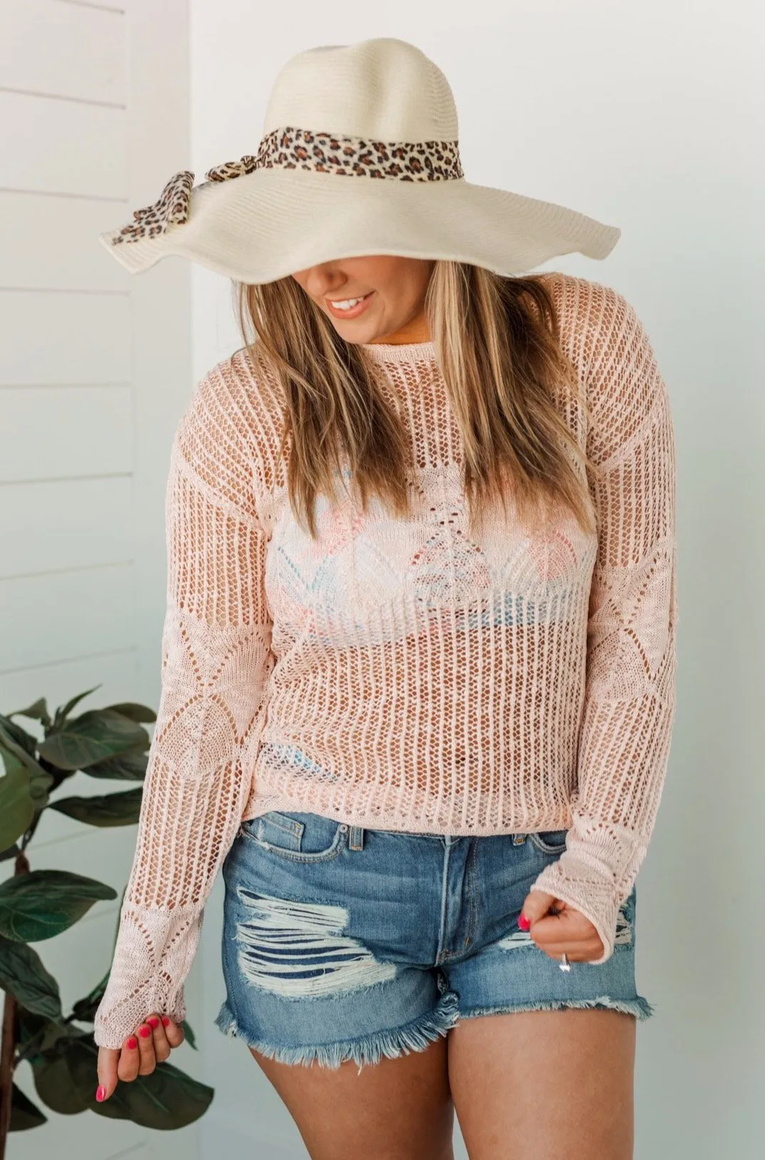 Effortless Smiles Open Knit Sweater- Light Peach