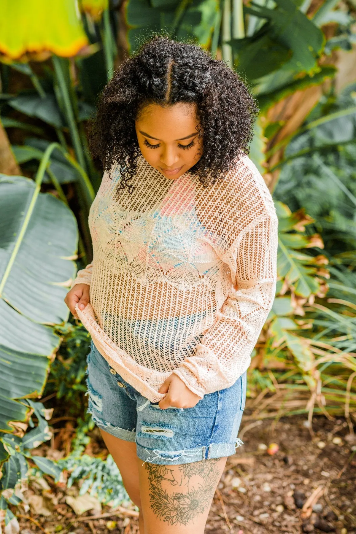 Effortless Smiles Open Knit Sweater- Light Peach