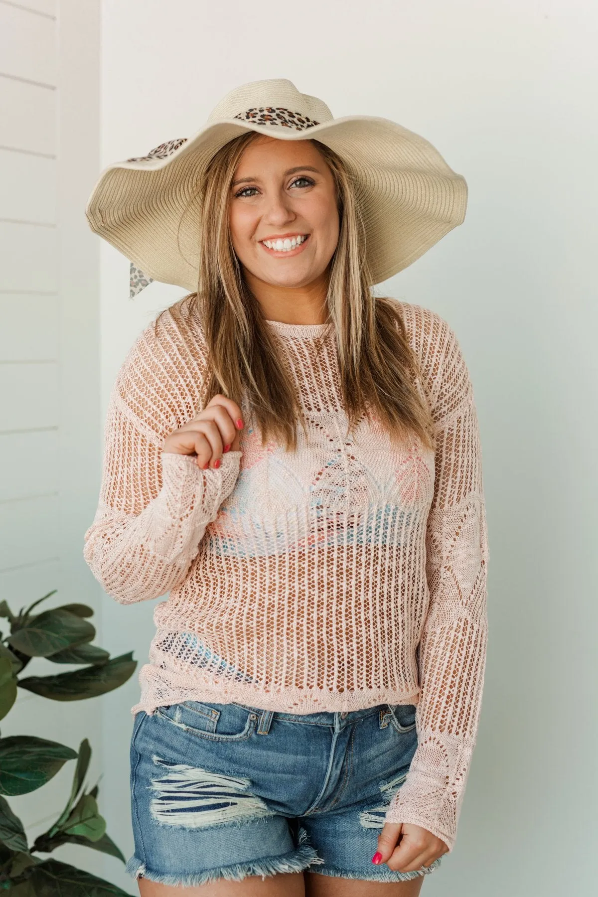 Effortless Smiles Open Knit Sweater- Light Peach