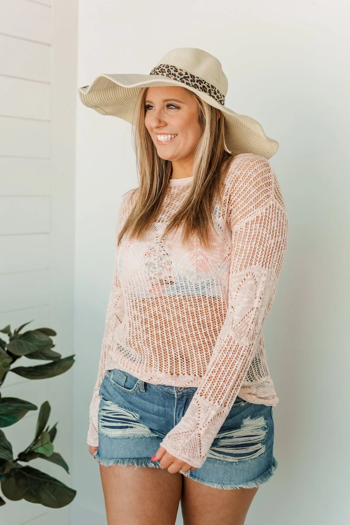 Effortless Smiles Open Knit Sweater- Light Peach