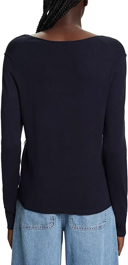 Esprit Fine Viscose V-Neck Soft Sweater In Navy