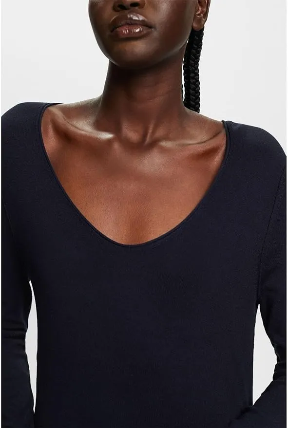 Esprit Fine Viscose V-Neck Soft Sweater In Navy