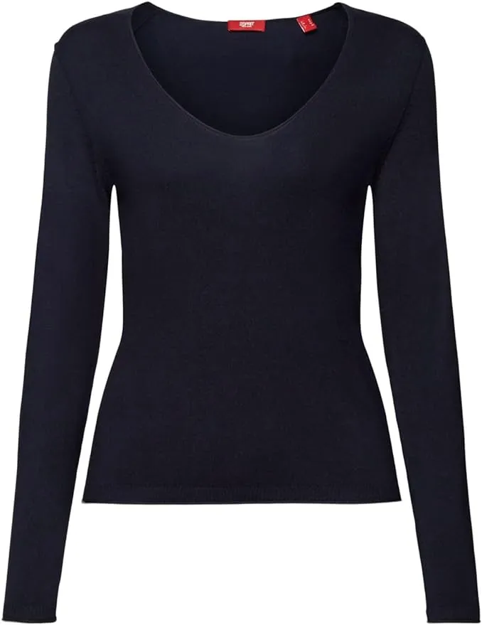 Esprit Fine Viscose V-Neck Soft Sweater In Navy