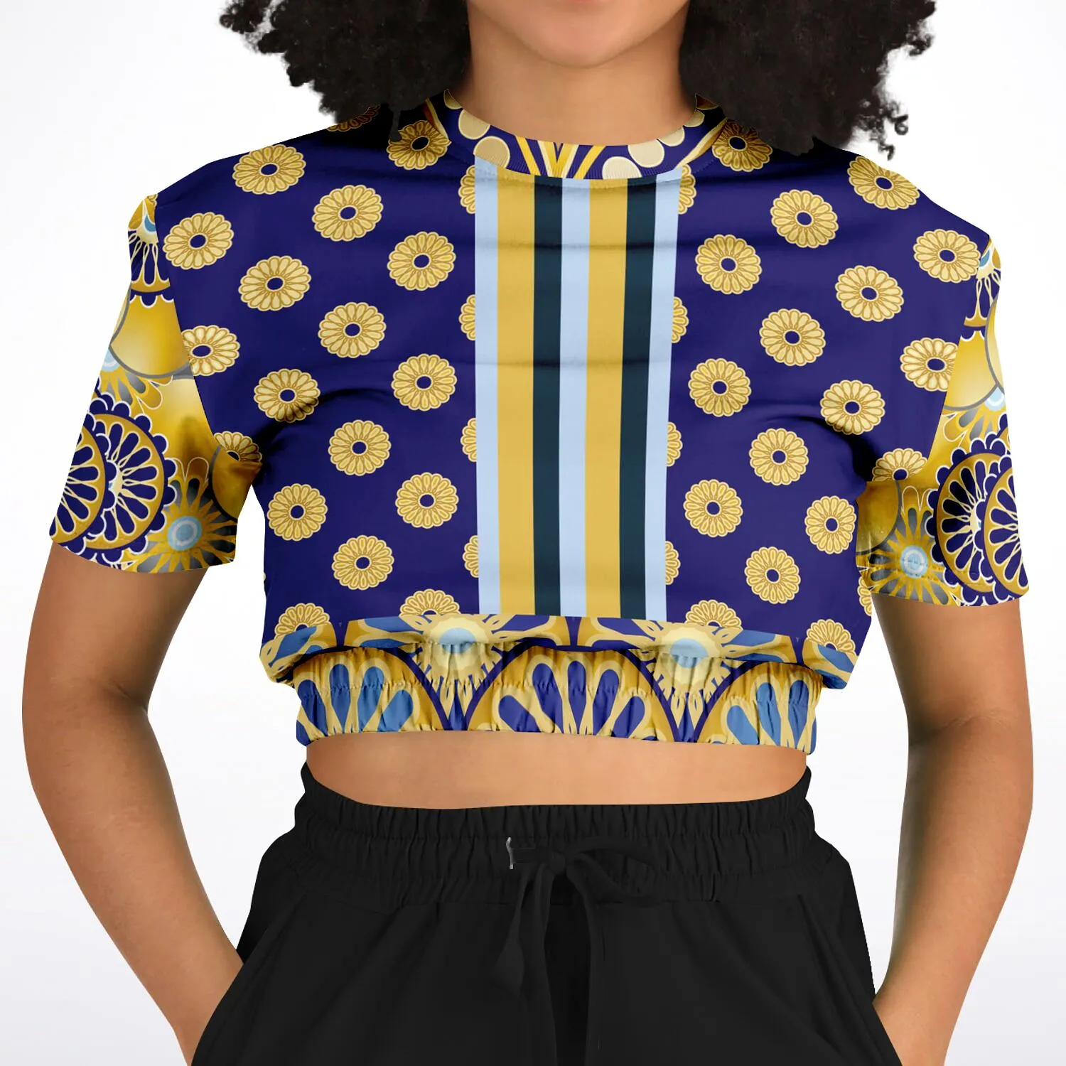 Forever Royale Scalloped Short Sleeve Cropped Eco-Poly Sweater