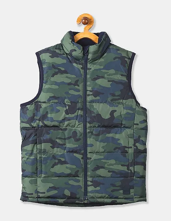 GAP Boys Green Camo Print Warmest Gilet Jacket