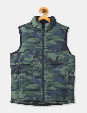 GAP Boys Green Camo Print Warmest Gilet Jacket