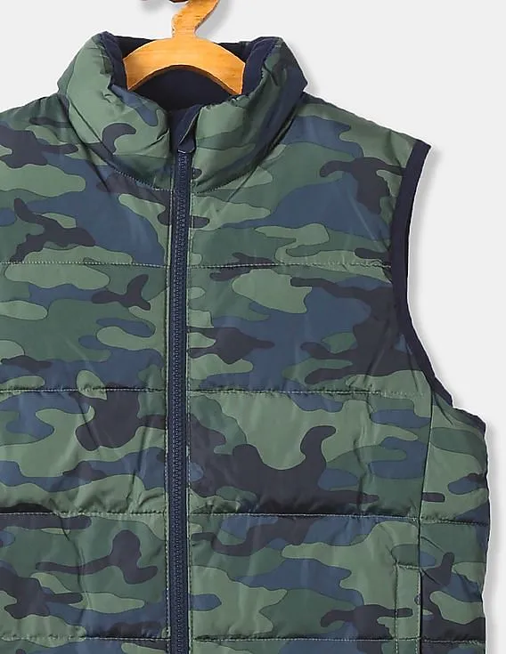 GAP Boys Green Camo Print Warmest Gilet Jacket