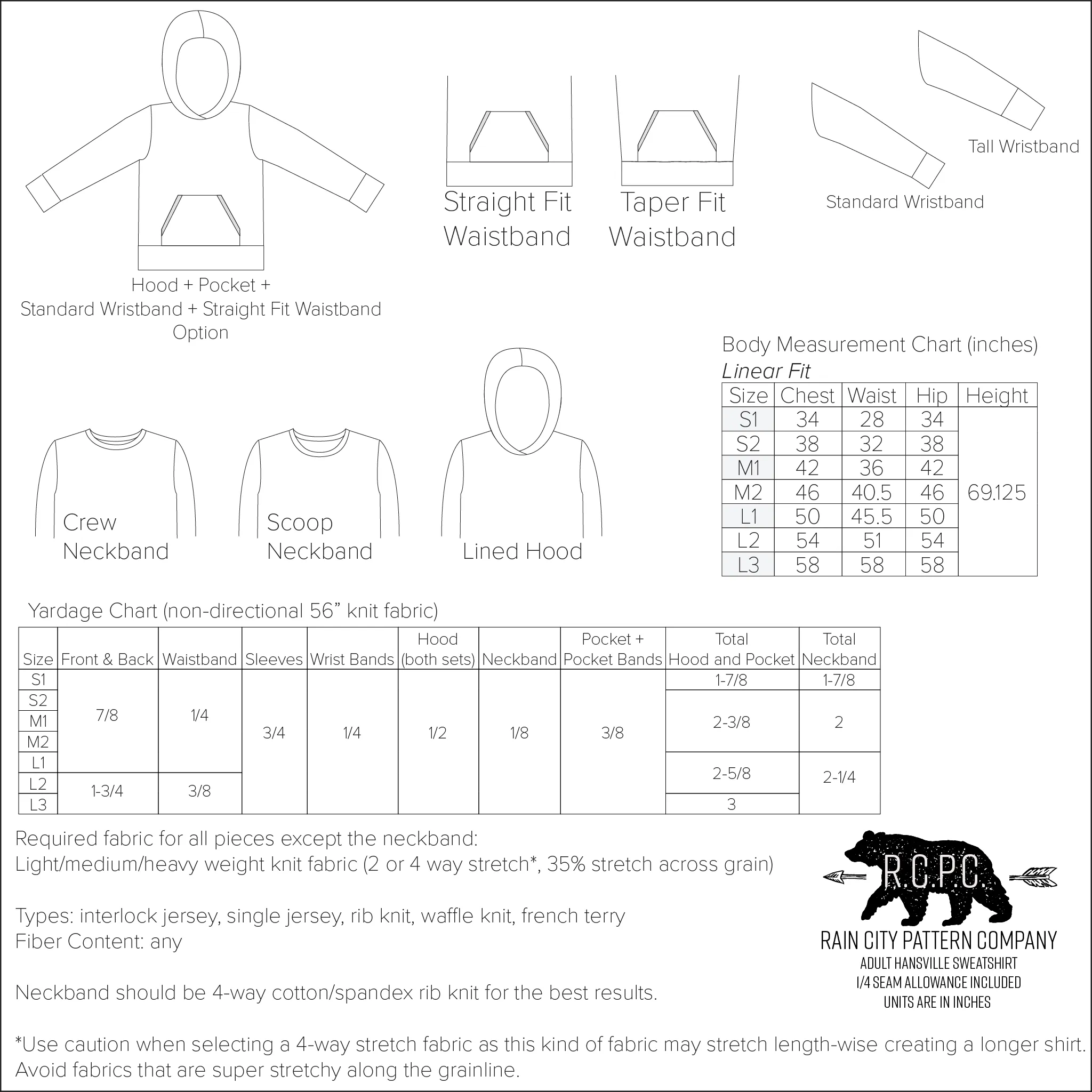 Hansville Hoodie | Adult Sizes S1 - L3 | Beginner Level Sewing Pattern