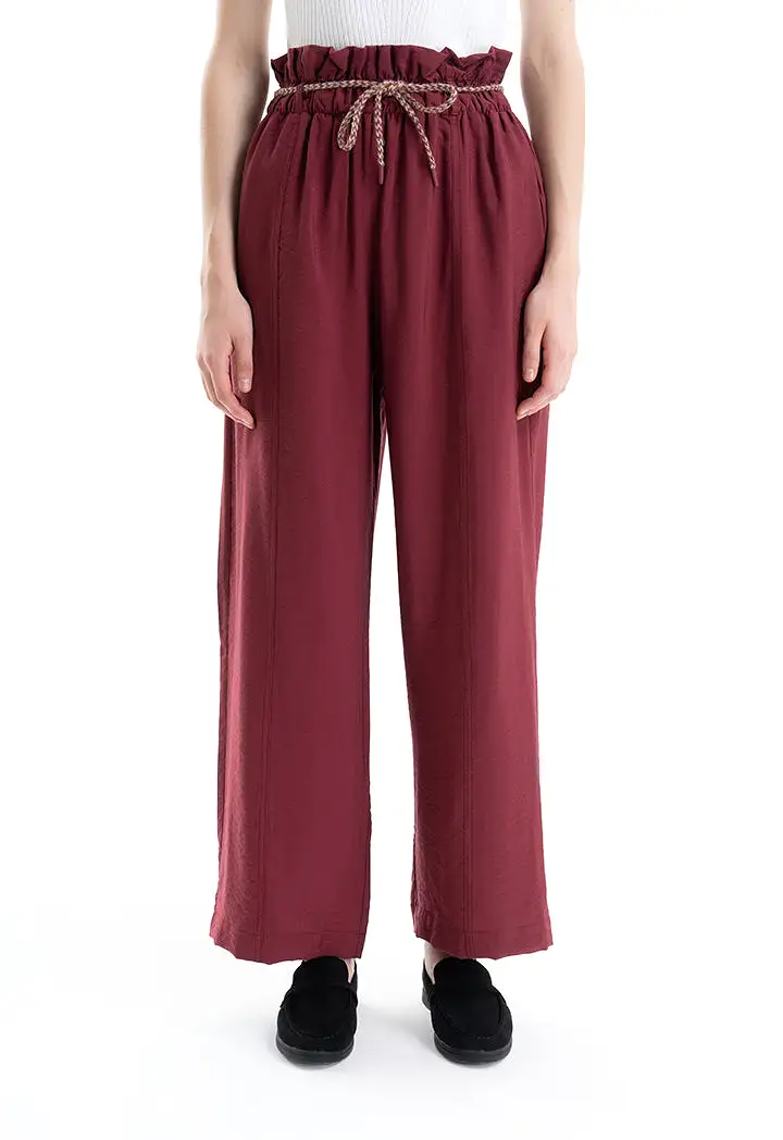 High Rise Ribbed Waist with Belt Trouser