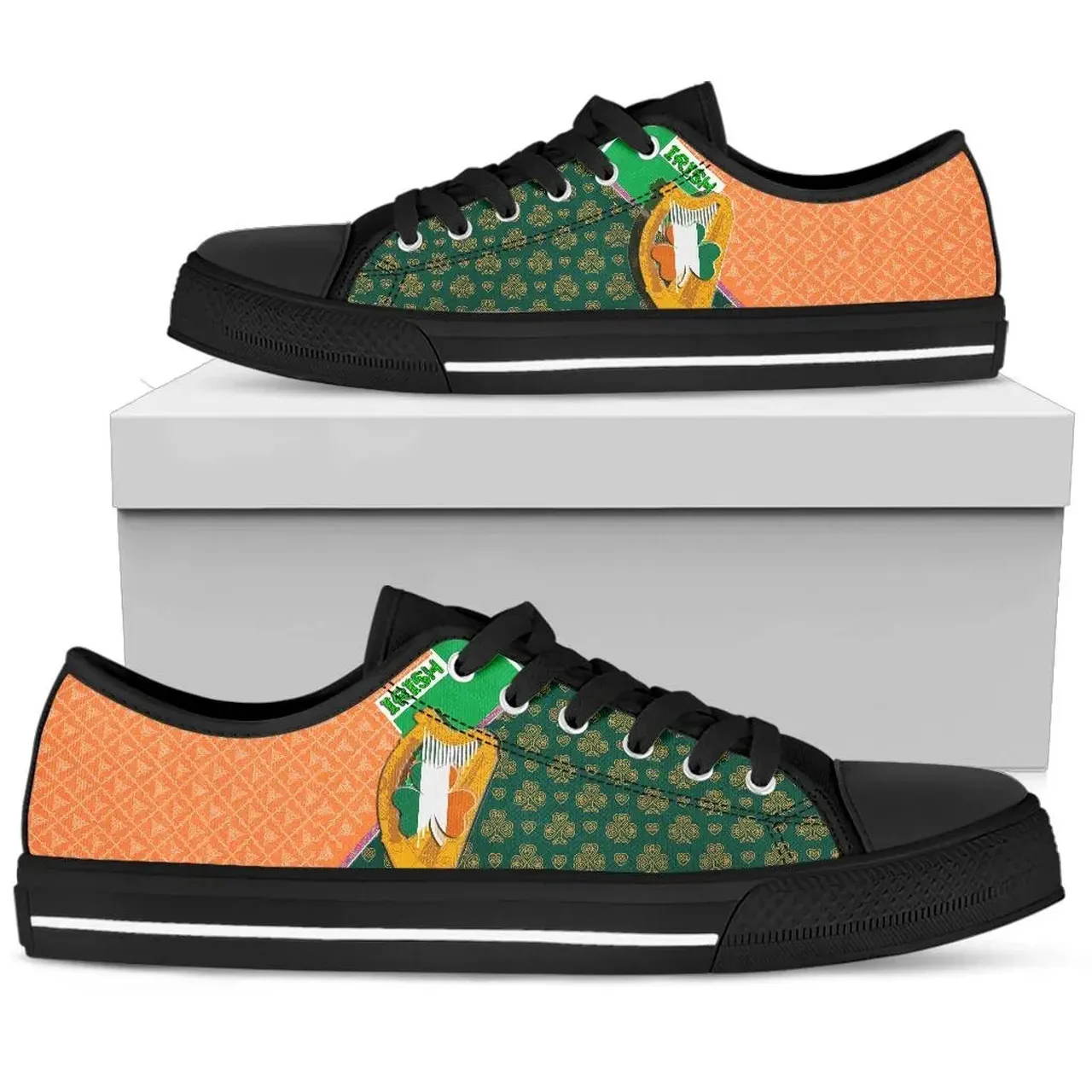 Irish Shamrock with Traditional Harp Irish St Patrick’s Day Converse Sneakers Low Top Shoes