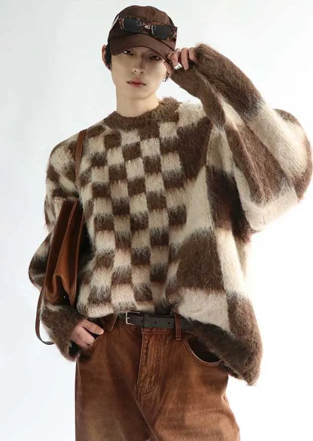 IRREGULAR CHECKERED MOHAIR CREWNECK