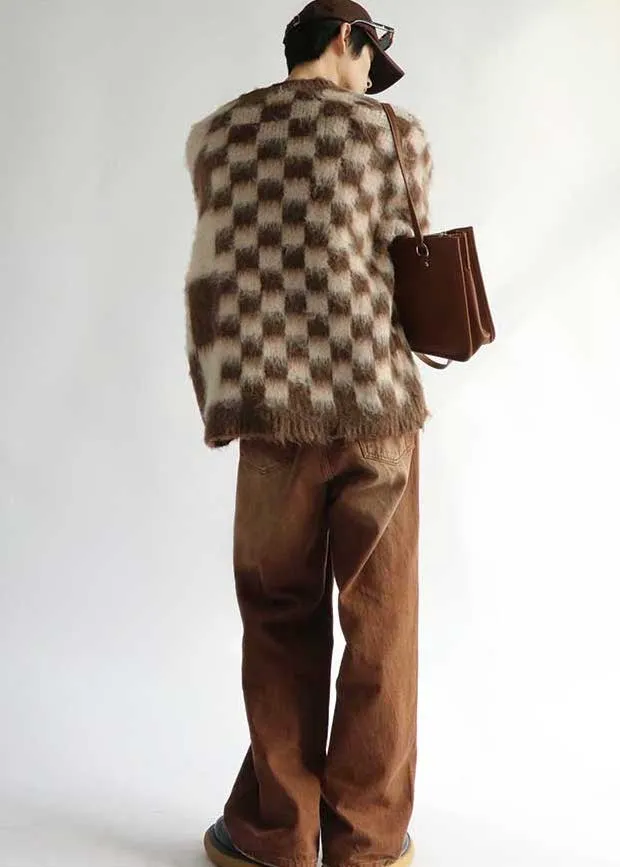 IRREGULAR CHECKERED MOHAIR CREWNECK