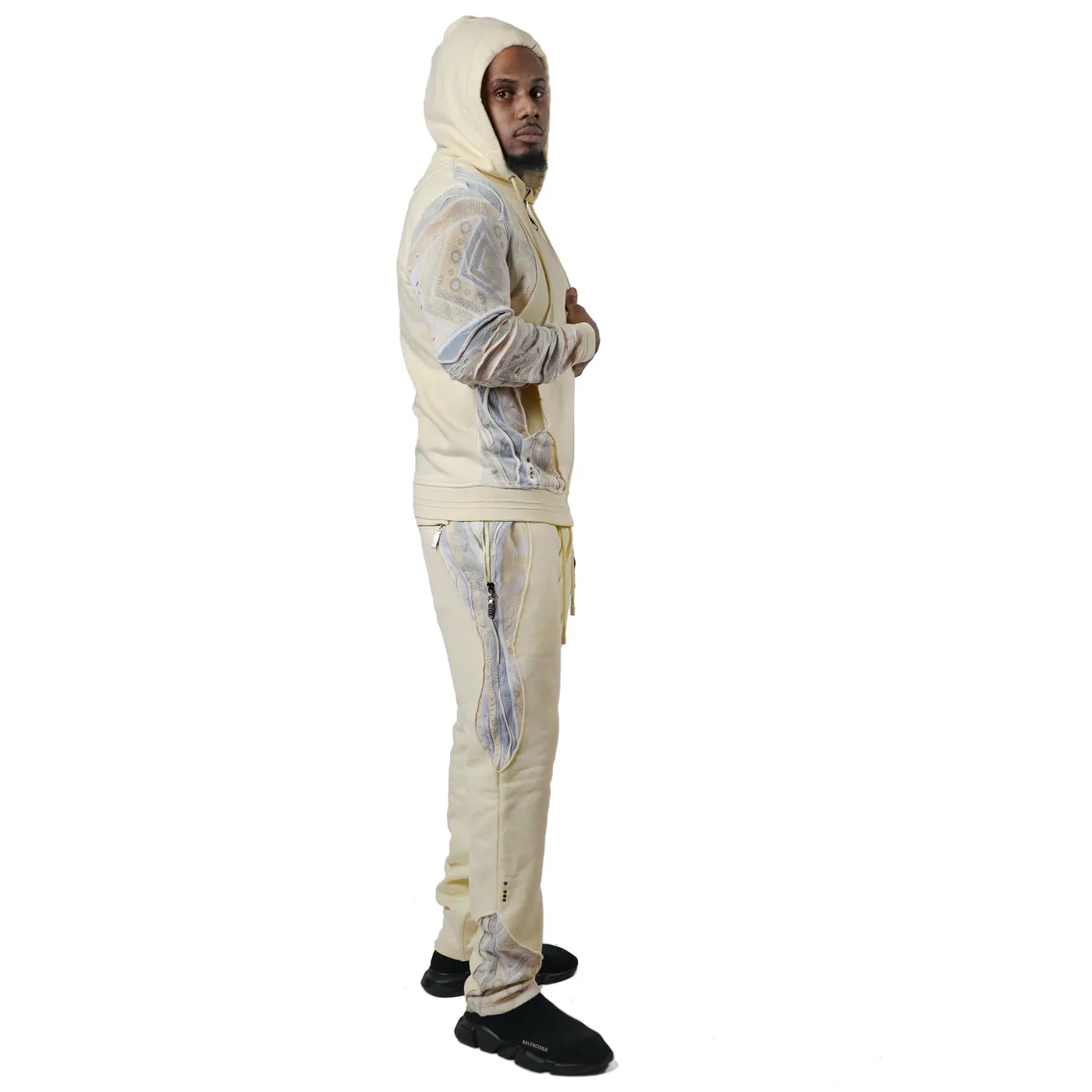 Ivory Mist - Sweater Pieced Fleece Zip Hoody