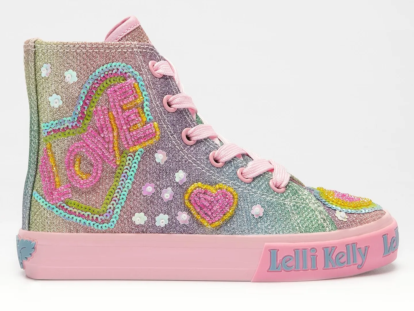 Lelli Kelly LK 3487 Love Rainbow Mid Shining Multi Glitter Hi-Top Boots