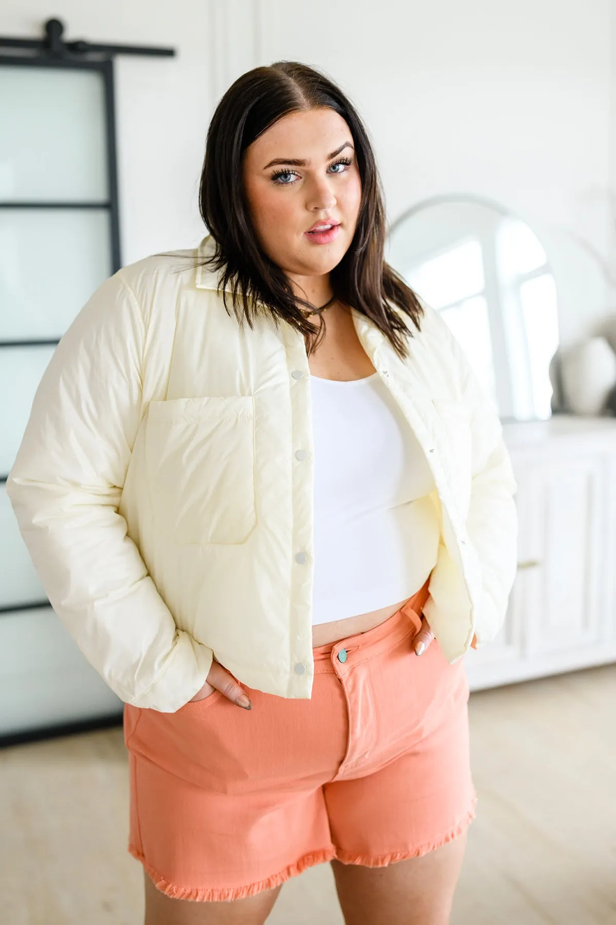 Lightweight Puffer Jacket in Ivory